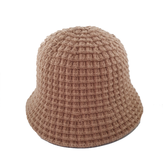 小方格針織水桶帽藕粉色